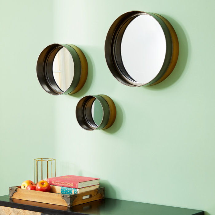 Breakwater Bay Round Black And Bronze Rimmed Metal Wall Mirrors, Set Of